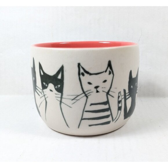 Anthropologie Cat Person Mug Black White Cats Cream w/ Coral Pink Inside VGC - Picture 3 of 7